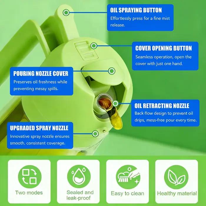 Distributeur d'huile en verre vert 470 ml avec pulvérisateur