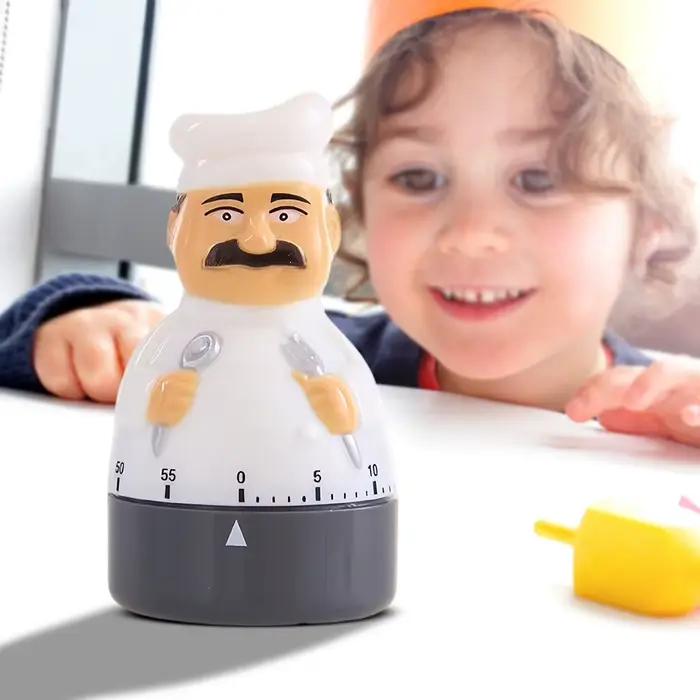 Minuteur de cuisine à cadran rotatif 60 minutes pour couteau, fourchette, chef, cuisson, pâtisserie, friture, avec alarme et rappel de temps