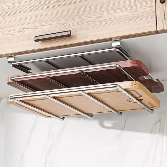 Support de planche à découper en acier inoxydable sous l'armoire - Étagère de rangement suspendue pour planches