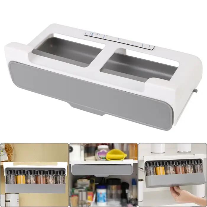 Support de rangement de bouteilles d'épices, fournitures de cuisine, tiroir sous le bureau, support organisateur de bouteilles d'assaisonnement auto-adhésif caché
