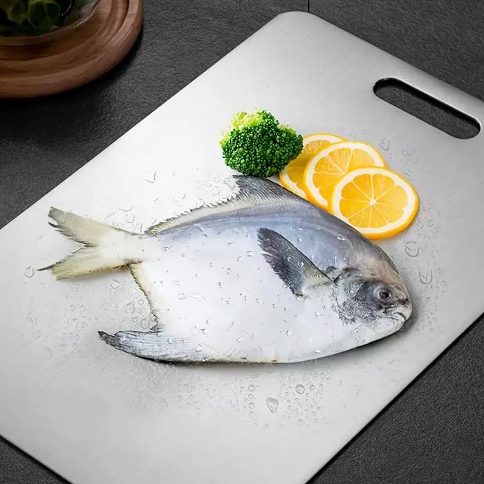 Planches à découper en acier inoxydable 3 pièces - Sans BPA, compatibles lave-vaisselle, antidérapantes, avec rainure pour les jus, antirouille et gain de place