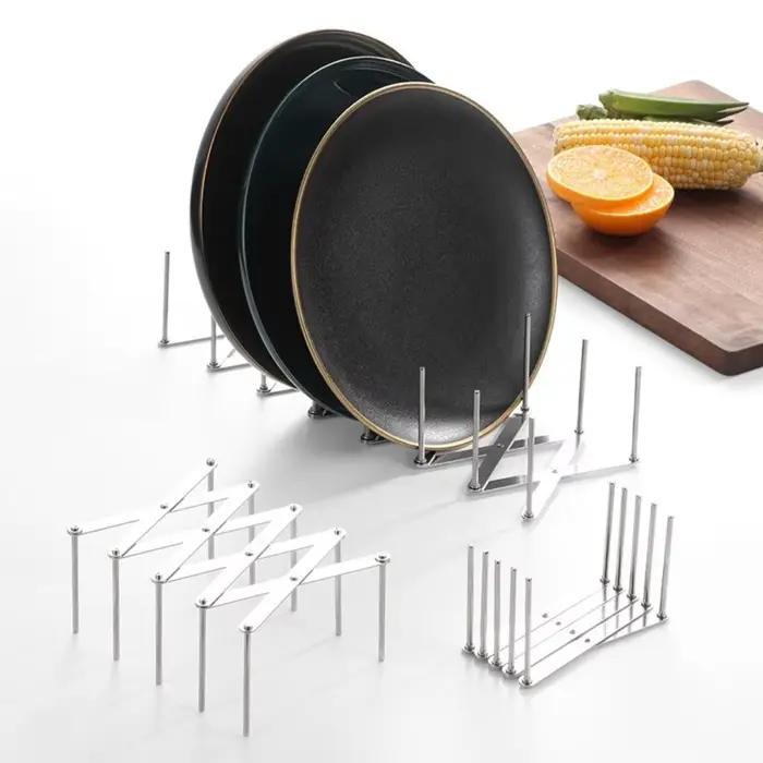 Nouveau Pot couvercle support casserole couvercle organisateur rétractable en acier inoxydable plat bol support de rangement vaisselle étagère de rangement Gadgets de cuisine