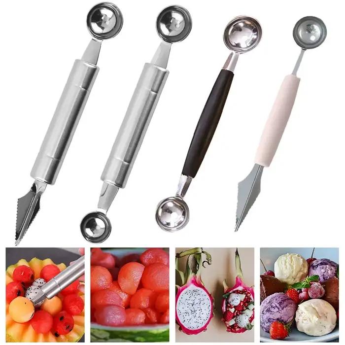 Cuillère à fruits à Double tête en acier inoxydable, Portable, multifonctionnelle, boule de Melon, bricolage, plateau de fruits, outil de boule TMZ