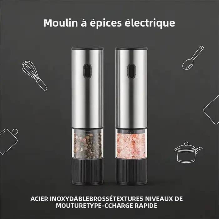 Moulin à sel et à poivre électrique automatique rechargeable