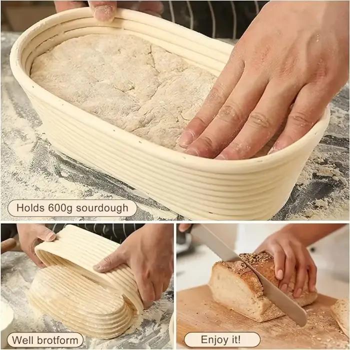 Panier de Fermentation de pain ovale européen, Structure en rotin naturel doublé de lin pour boulangers professionnels à domicile, outils de fabrication de pain