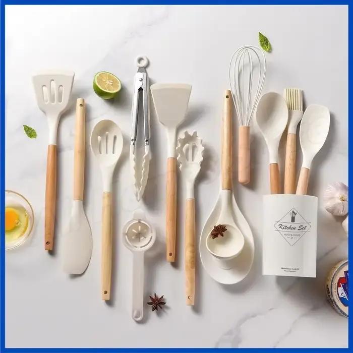Kit de cuisine 12 pièces, ustensiles en silicone de qualité alimentaire, ensembles de cuisine, spatule, cuillère doseuse, outils de cuisine pratiques, ustensiles de cuisine