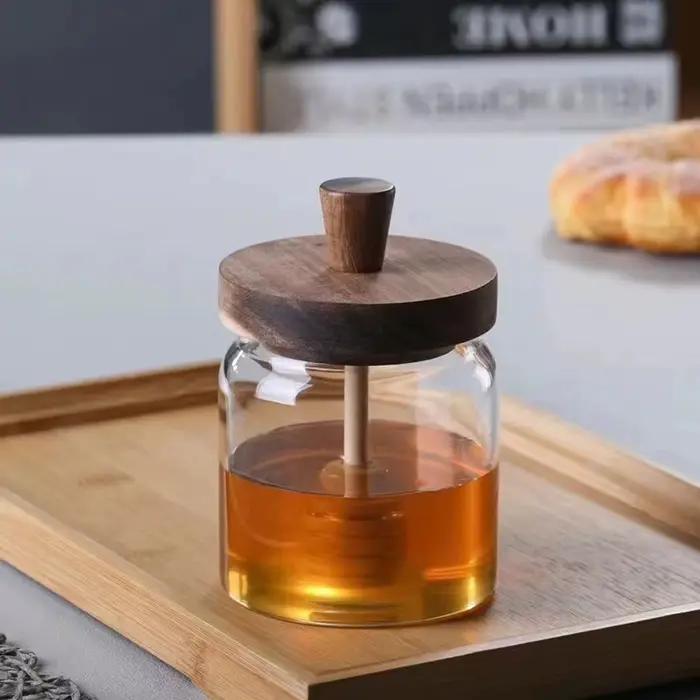 Bouteilles de stockage en verre pots de miel avec trempette et couvercle récipients
