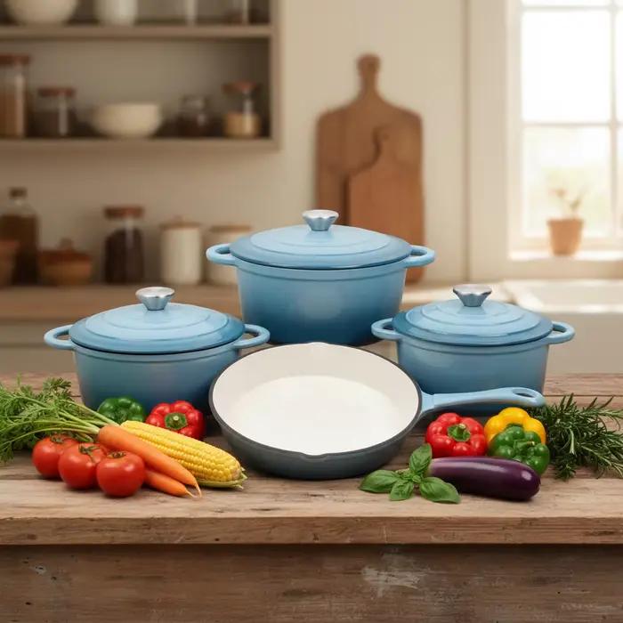 Ensemble de 7 ustensiles de cuisson modernes et durables en fonte émaillée : Casserole