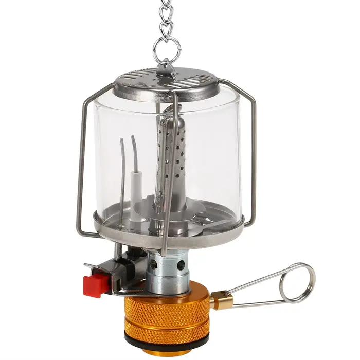 Lanterne à gaz portable pour le camping en plein air, allumage piézoélectrique, mini lampe de tente à gaz avec 3 mèches et adaptateur, lanterne à gaz portable