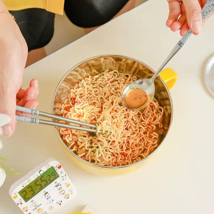 Bol à nouilles Ramen en forme de canard Kawaii, avec couvercle, mignon, cuisine en acier inoxydable, salade instantanée de fruits, soupe de riz, bol Double couche, vaisselle