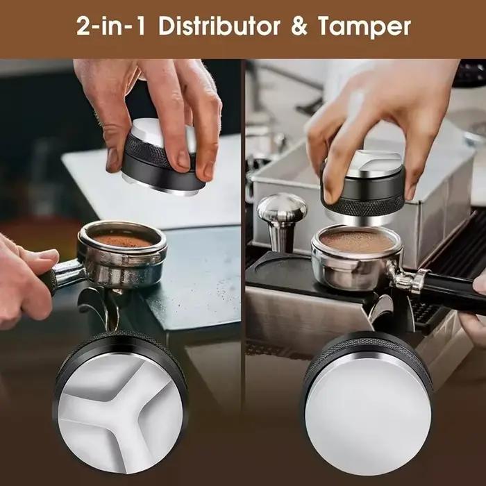 Ensemble pour passionnés de café, kit d'espresso 5 pièces avec distributeur, niveleur de doseur, outil WDT et entonnoir doseur, adapté pour 51/53/58 mm