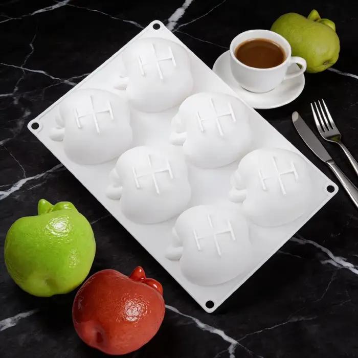 Moule en silicone à 6 cavités en forme de demi-pomme, pour gâteaux mousse, chocolat, pouding, desserts, pâtisseries françaises, et savons faits main DIY