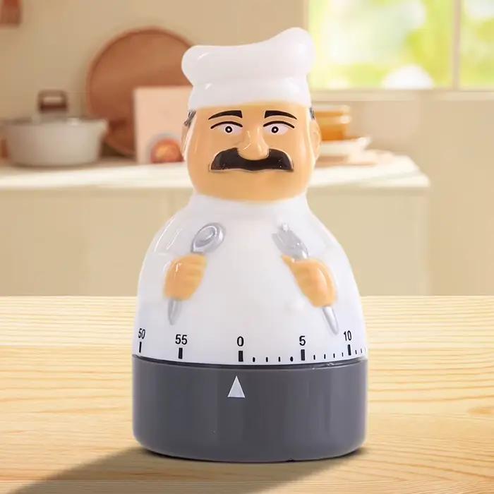 Minuteur de cuisine à cadran rotatif 60 minutes pour couteau, fourchette, chef, cuisson, pâtisserie, friture, avec alarme et rappel de temps