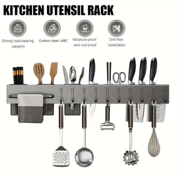 Organisateur de cuisine : support à couteaux, boîte de rangement, porte-cuillères et baguettes, sans perçage, boîte de rangement suspendue