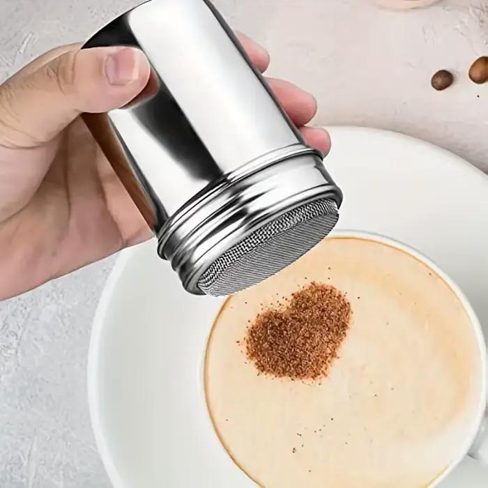 Une boîte de sucre de glaçage en poudre d'acier inoxydable, maille fine, avec couvercle, pour Soda, poudre de cacao, amidon de maïs, café, farine