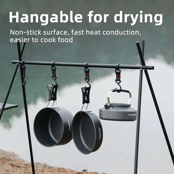 PACOONE – ensemble d'ustensiles de cuisine de Camping, Kit d'ustensiles de cuisine portables, Pot d'extérieur, bouilloire à eau, ensemble de casseroles, vaisselle, équipement de pique-nique de randonn