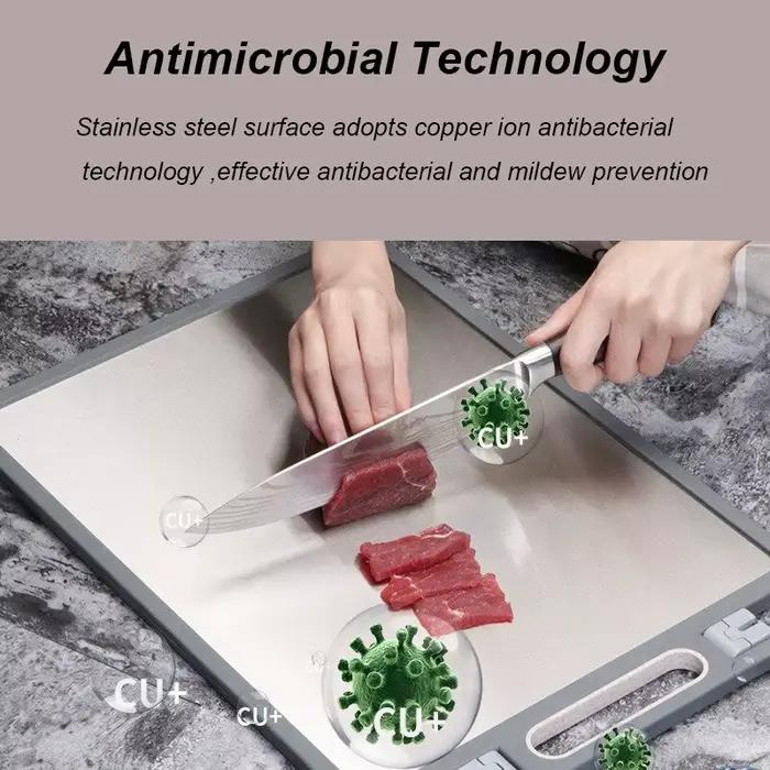 Planche à découper 2 en 1 en acier inoxydable, matériel de qualité alimentaire, pétrissage antiadhésif des deux côtés, disponible, cuisine maison, dessert 03 utilisation