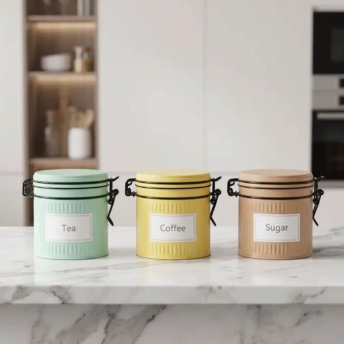 Boîte à thé pratique en fer blanc avec couvercle hermétique, pot de rangement pour thé, boîte à café, pot à bonbons rond, pour le voyage