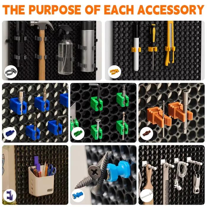 Kit d'organisation murale en plastique perforé, 6 panneaux noirs 91 x 40 cm, 200 accessoires avec crochets, pinces et supports, rangement modulaire pour outils