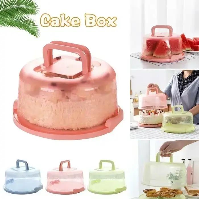 Boîtes de conservation rondes transparentes en plastique avec poignée pour gâteaux et pâtisseries - Bleu, Rose, Vert - Accessoires de cuisine et d'événements pour la maison