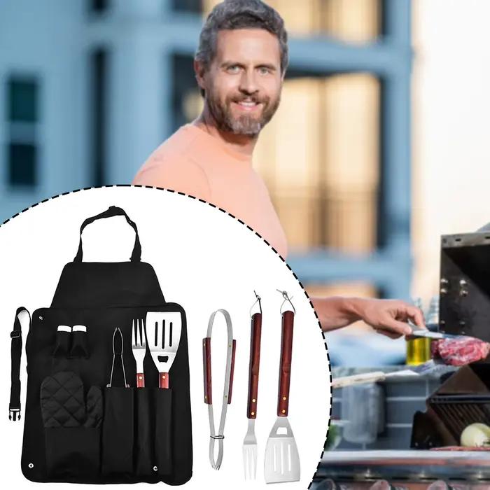 Kit de grillades à manche en bois, accessoires de Barbecue portables en acier inoxydable pour pique-nique