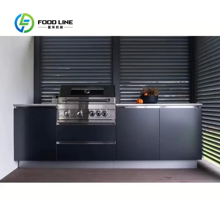 Station de barbecue modulaire extérieure moderne en acier inoxydable personnalisée avec tiroir pour terrasse et jardin
