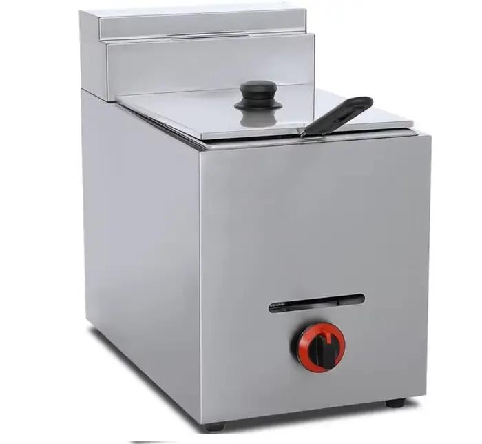 Friteuse professionnelle au gaz GPL avec panier de 8 L et couvercle, en acier inoxydable, à poser sur comptoir, propane/GPL FY71 pour frites, restauration rapide