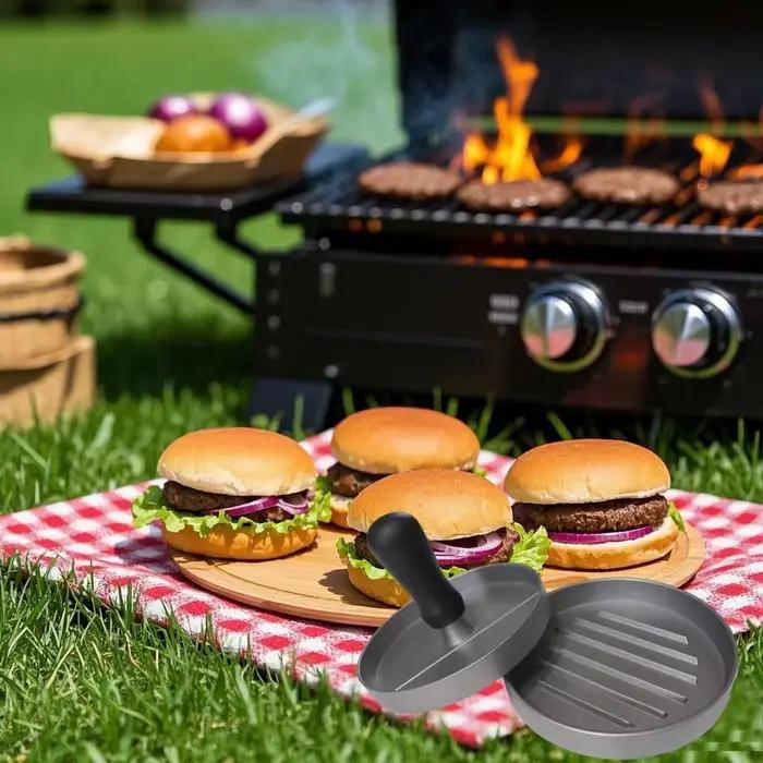 Presse à hamburgers en aluminium pour barbecue et cuisine, outil de viande et volaille, poignée ergonomique et antidérapante, idéal pour barbecues et camping