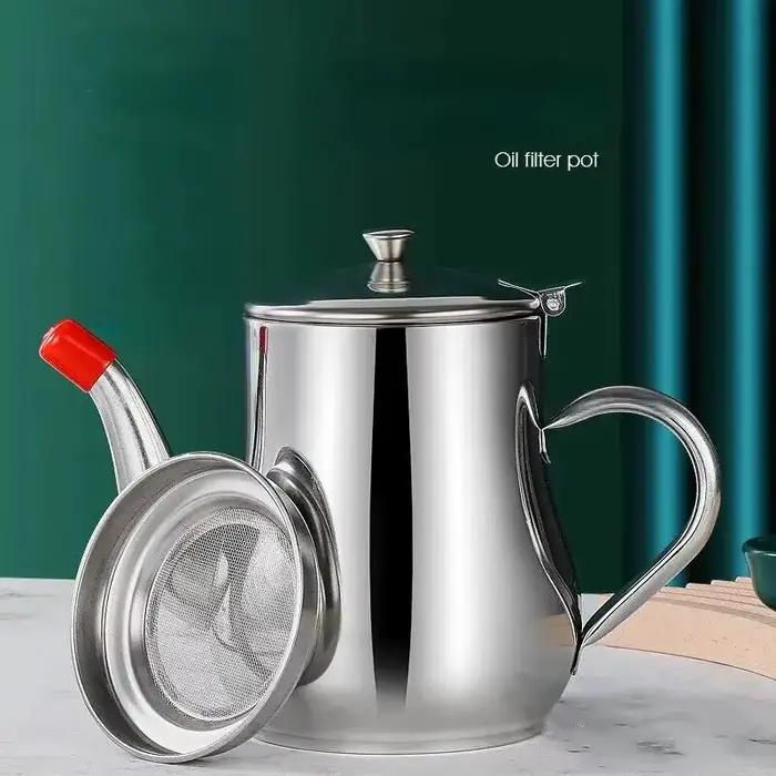1Pc Ménage Pot D'huile En Acier Inoxydable avec Filtre
