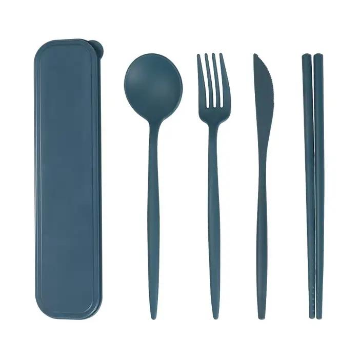 Ustensiles portables 4 pièces, couverts en paille de blé écologiques et sains, ensemble de baguettes, fourchettes, couteaux, cuillères réutilisables
