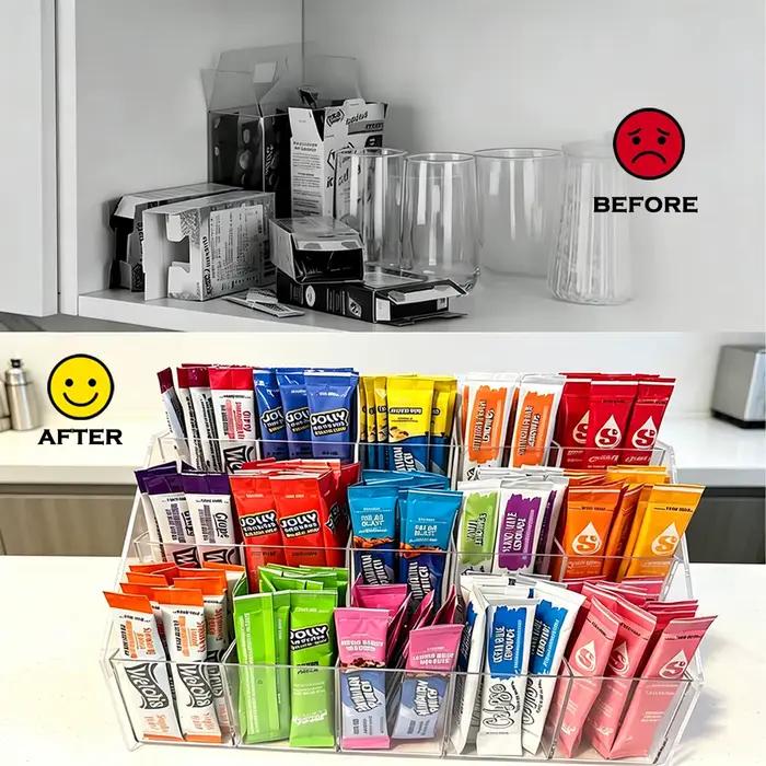 Boîte de rangement à plusieurs niveaux de grande capacité | Organisateur en acrylique facile à assembler pour garde-manger, thé et fournitures de bureau