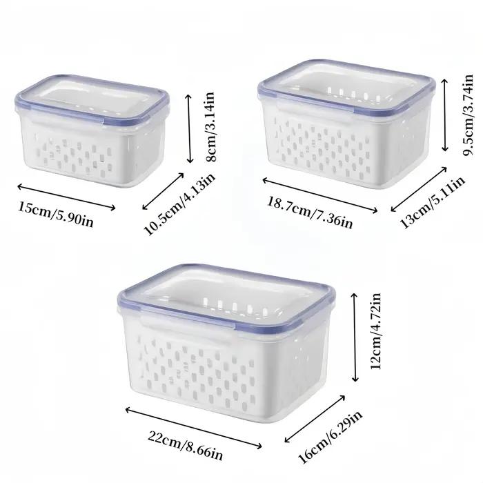 Conteneurs de stockage de fruits pour réfrigérateur avec passoire amovible et bol de lavage de fruits tout-en-un en plastique gris clair ou vert clair pour une conservation efficace et une organisation impeccable