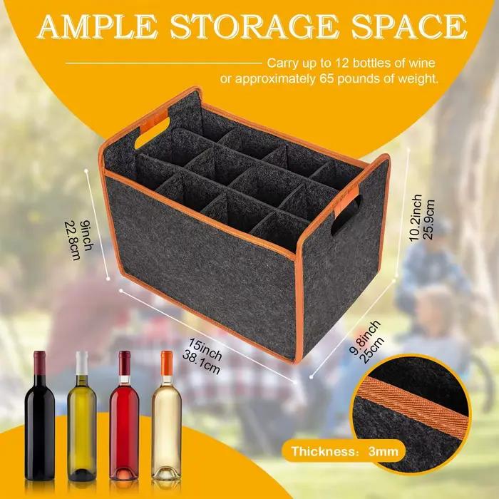 Sac de transport pour vin, boîte de rangement en feutre pour 12 bouteilles avec séparateur, sac de transport pour bouteilles d'alcool avec poignée confortable, sac de transport pour vin portable