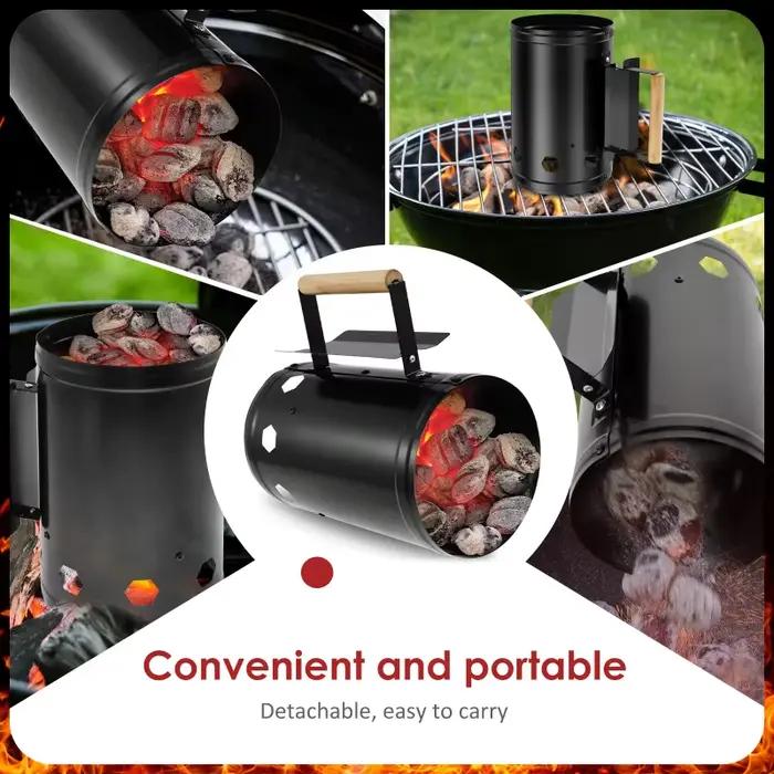 Allume-charbon rapide pour cheminée avec poignée en bois, allume-charbon pour briquettes de barbecue, accessoire de grillade
