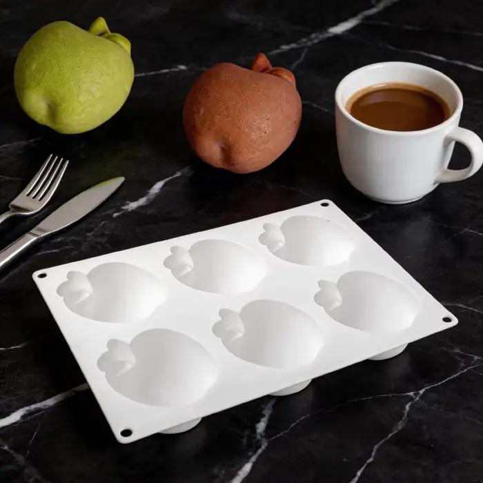 Moule en silicone à 6 cavités en forme de demi-pomme, pour gâteaux mousse, chocolat, pouding, desserts, pâtisseries françaises, et savons faits main DIY