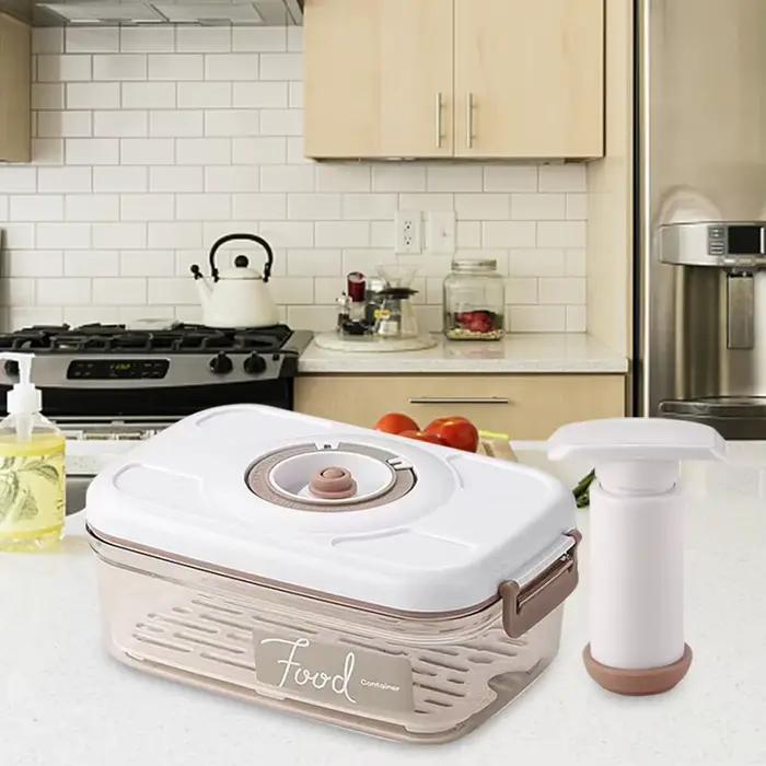 Boîte de rangement sous vide avec boussole de temps et pompe à air pour stockage de viandes, fruits et légumes multifonctionnels occasions spéciales