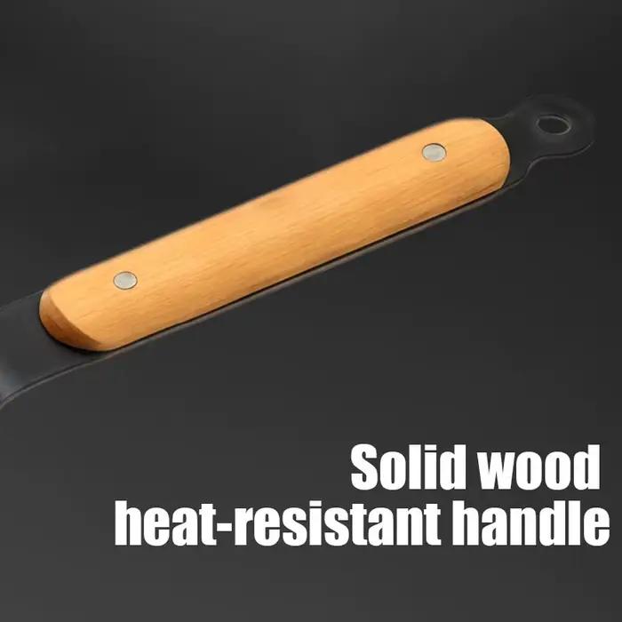 Poêle à frire en acier au carbone antiadhésive avec manche en bois, finition martelée sans revêtement, compatible avec toutes les plaques de cuisson