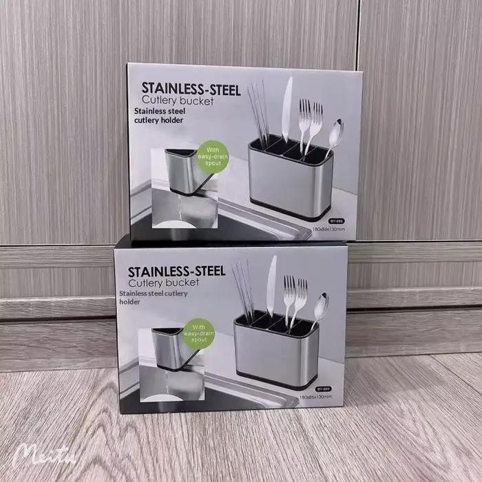 Support d'ustensiles de cuisine en acier inoxydable pour comptoir, grande capacité, multi-compartiments, organisateur d'outils de cuisine, spatule, cuillère, louche, couteau