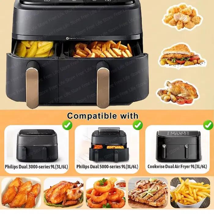 Doublures en papier jetables pour friteuse à Air, pour Philips double panier Airfryer série 3000 6L/3L NA350/00, accessoire de cuisson en papier résistant à la graisse