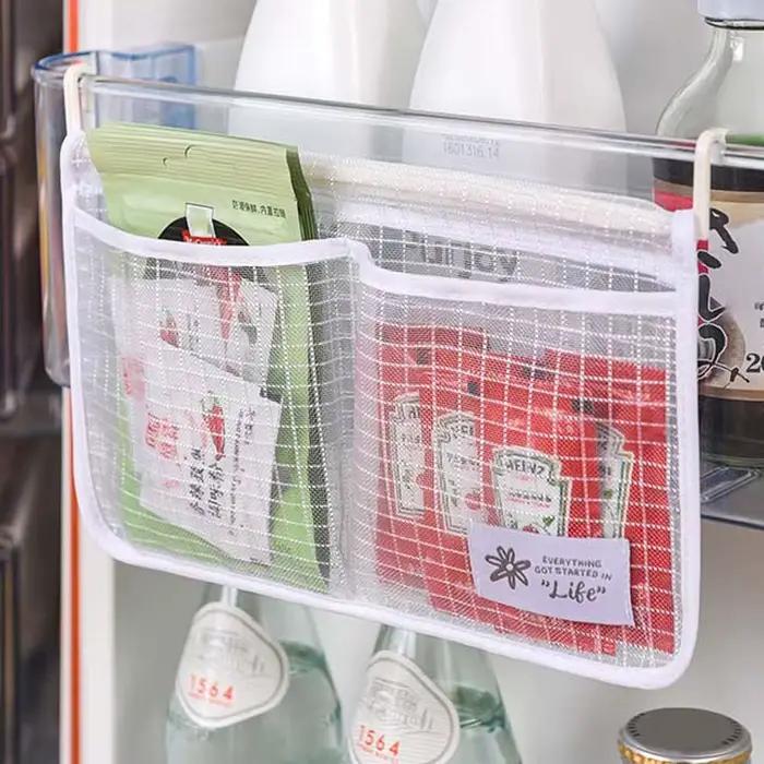 Sac de rangement transparent en maille pour réfrigérateur