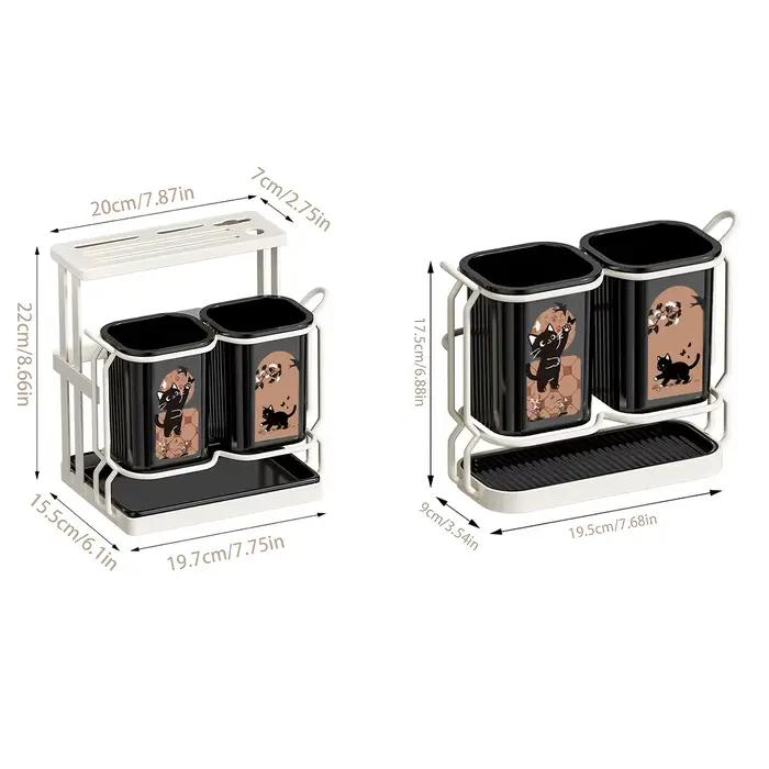 Support de rangement en acier au carbone pour ustensiles de cuisine, motif chat mignon, pour comptoir, amovible, pour couteaux, fourchettes, cuillères et baguettes de cuisine quotidiennes