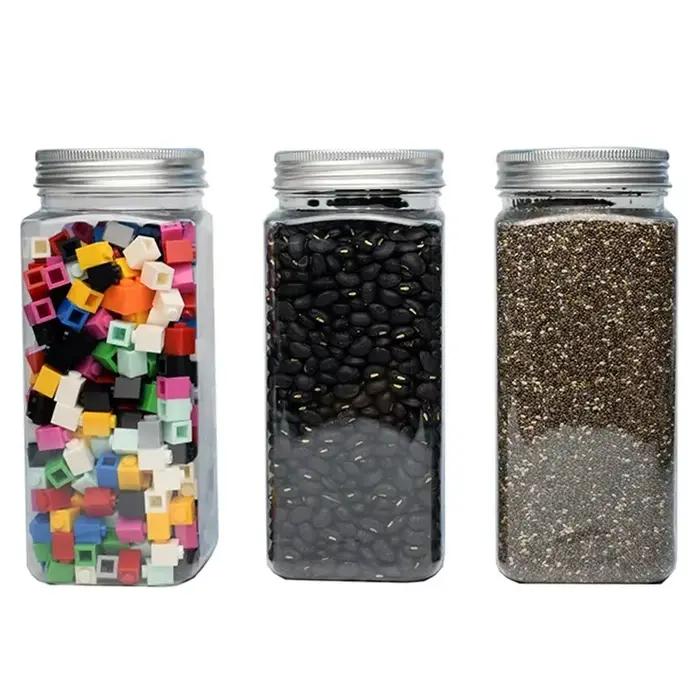 Pots en plastique transparent avec couvercle en aluminium, bouteilles carrées en l'horloge, beaucoup de cosmétiques, pots à strass scellés, pots à épices de cuisine, 540ml, 10 pièces