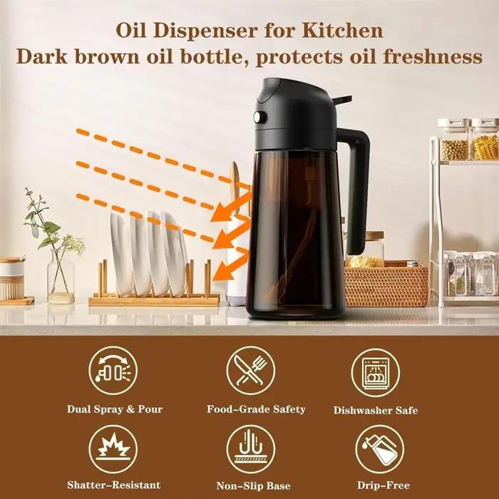 Pulvérisateur et distributeur d'huile en verre 2 en 1