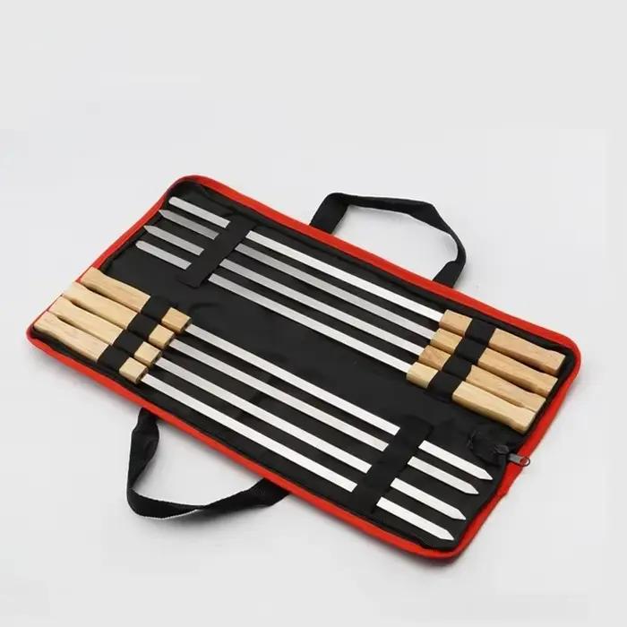 6/8 pièces Kabab Koobideh brochettes 17 pouces en acier inoxydable gril BBQ brochettes réutilisables Barbecue brochettes bâton plat avec manche en bois