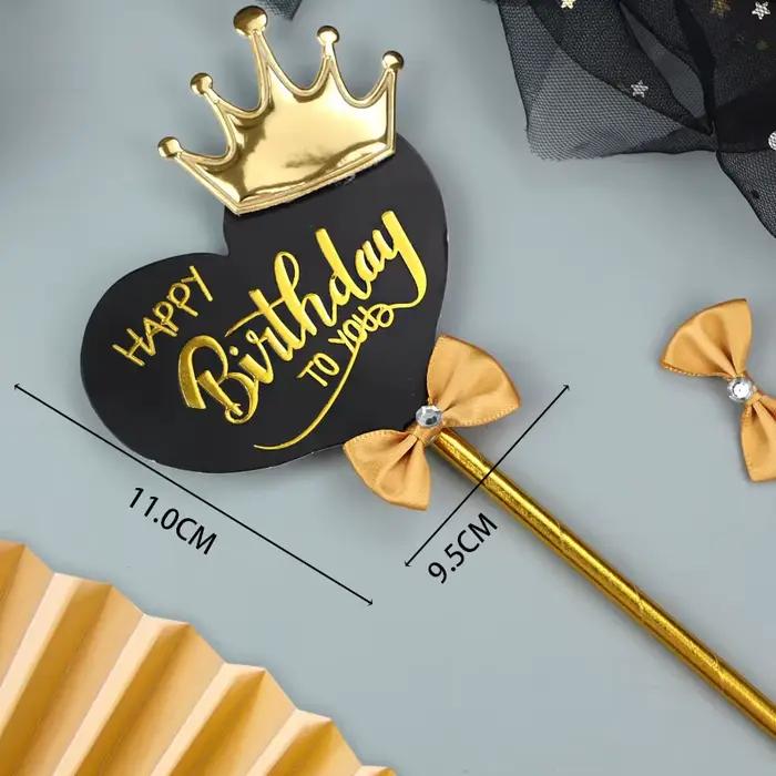 Décoration de gâteau Joyeux Anniversaire style Couronne Royale Noir et Blanc pour Fête
