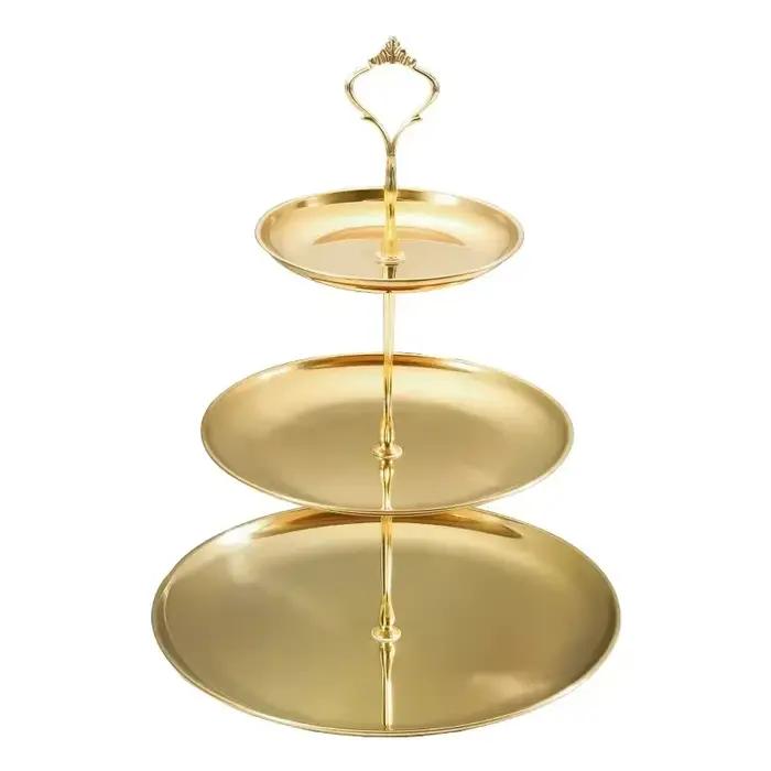 Plateau à gâteaux à trois couches en acier inoxydable pour dessert et collation, idéal pour anniversaire et mariage, élégant présentoir de table pour soirée festive