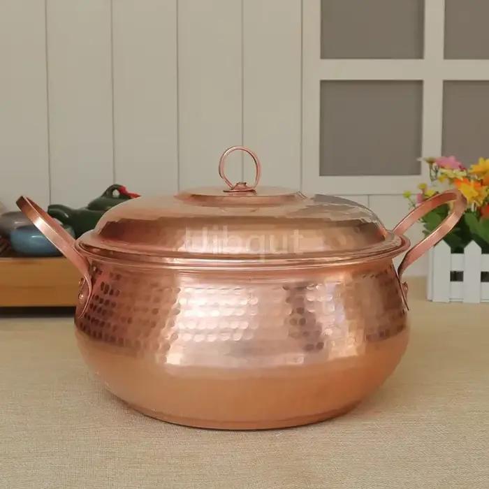 Casserole pure faite à la main en cuivre violet avec marmite à ragoût de cuisine épaisse avec couvercle