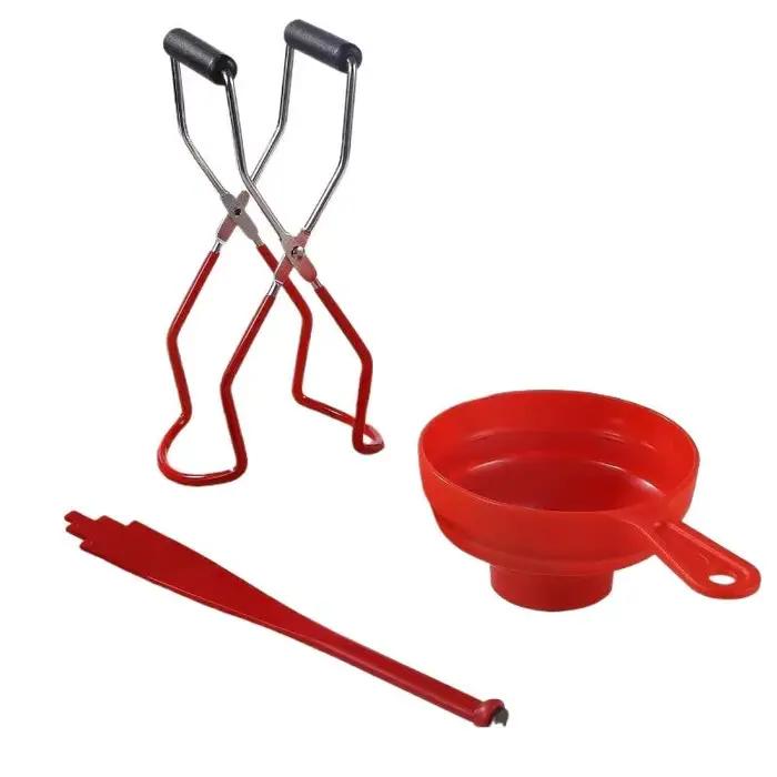 Kit d'outils de mise en conserve pratique 3 pièces : Pince à bocaux anti-brûlure et entonnoir de qualité alimentaire