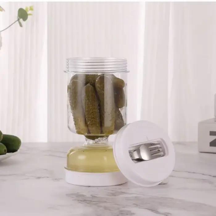 Pot à cornichons avec séparateur de jus et couvercle hermétique pour cornichons, olives, concombres et hermites, multifonctionnel pour cuisine et décoration, idéal pour occasions spéciales et cadeaux