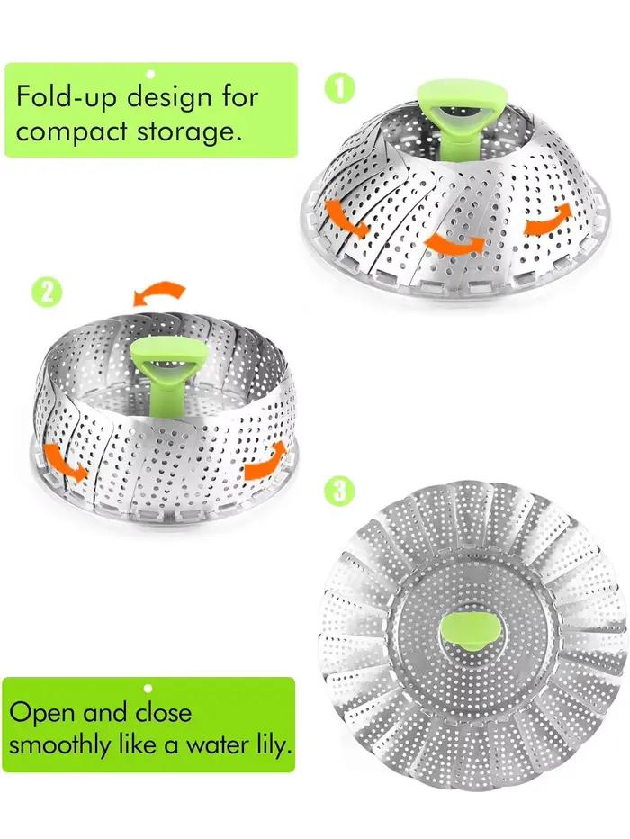 Panier à vapeur en acier inoxydable pour cuisson douce et préparation de légumes végétariens pliable et extensible pour casserole
